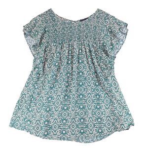 Artesia Top Womens Sz L Relaxed Blue White Flutter Sleeves Bohemian Peasant NWT